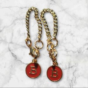 Gold "B" Initial Tumbler Charm Accesory-Red: Set Of 2
